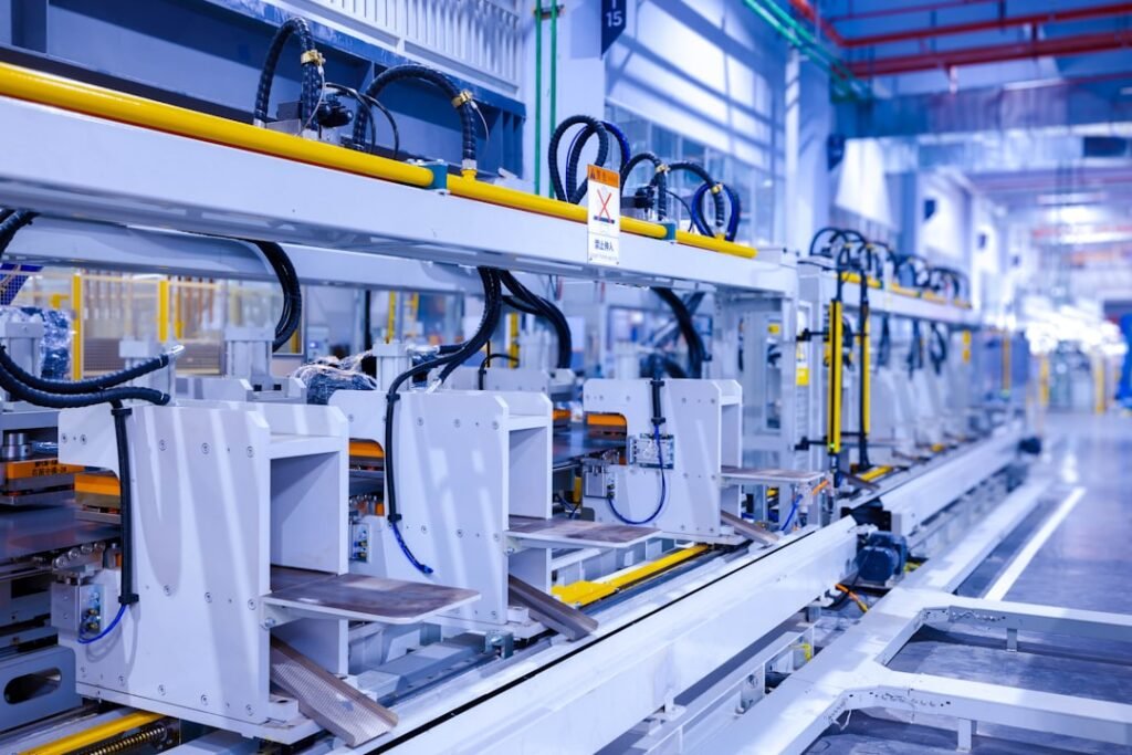 industrial factory systems representing connected manufacturing data across production operations
